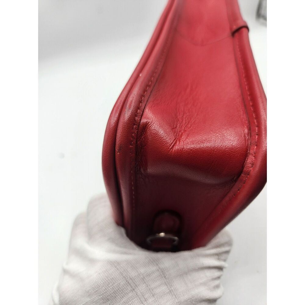 Coach Red Patchwork Turnlock Crossbody Bag Leather w/ Webbed Strap Y2K - Picture 12 of 16